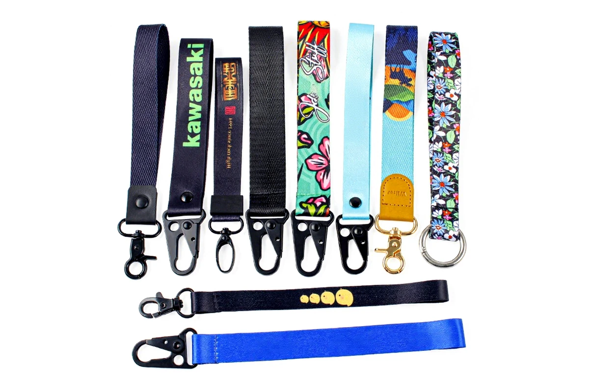 Fabric straps showing different weaves, prints and attachment fittings