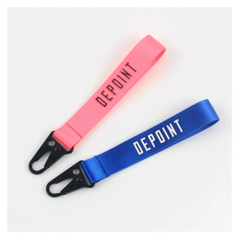 Pink and blue webbing key straps with black clips