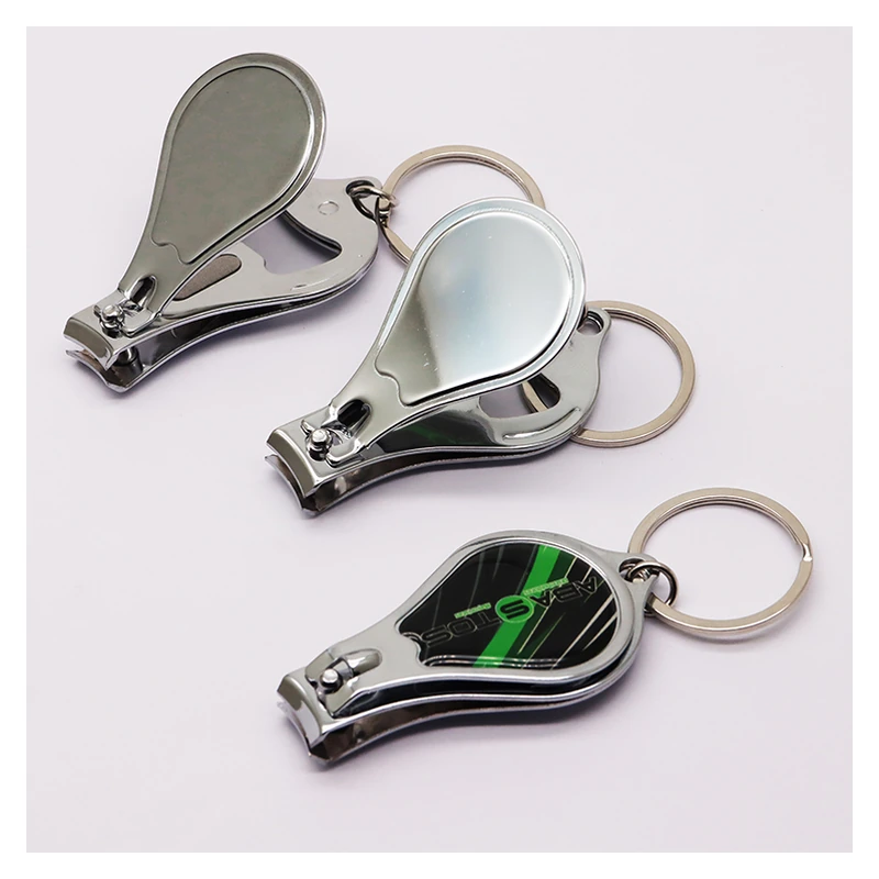 Nail clipper keychains with integrated bottle opener openings