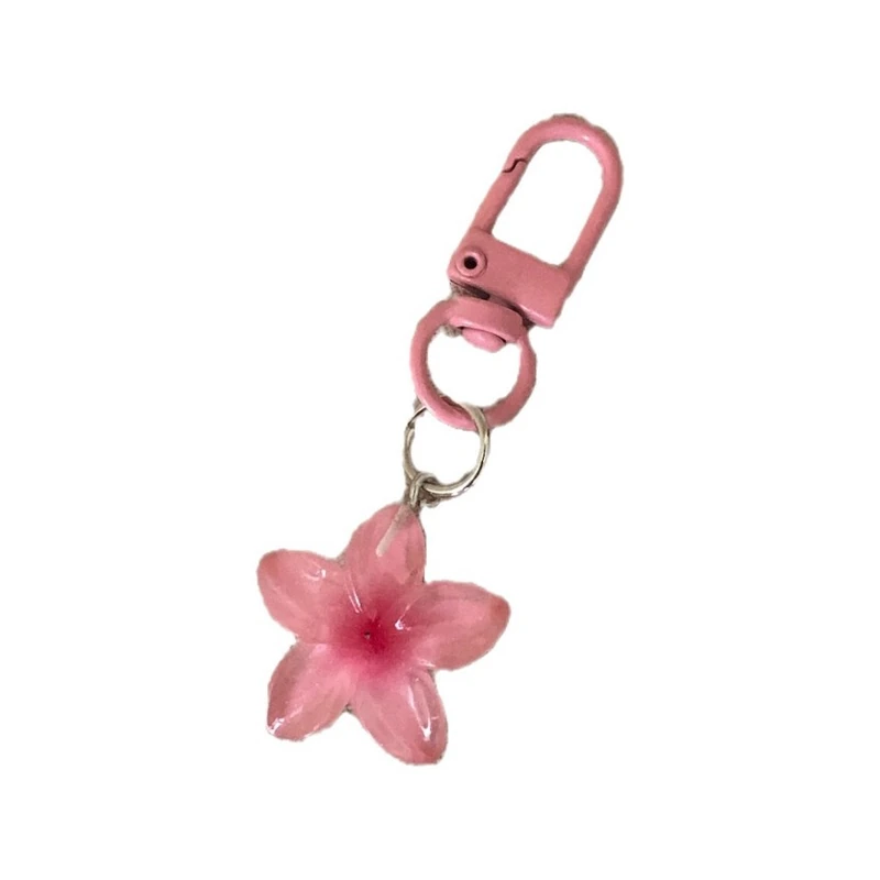 Translucent pink flower-shaped resin charm with a matching pink clasp.